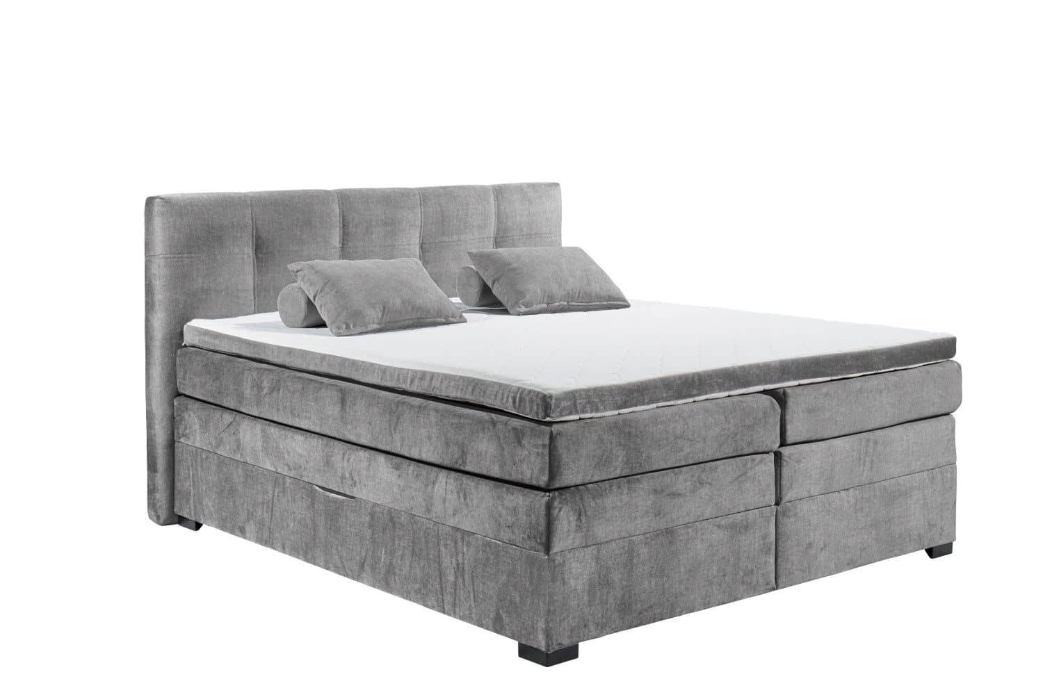 BOXSPRINGBETT inkl. 7-Zonen-Tonnentaschenfederkern-Matratze, Topper, Unterbox und Bettkasten - Graphitfarben/Schwarz, Holz/Holzwerkstoff (180/200cm) - ed exciting design