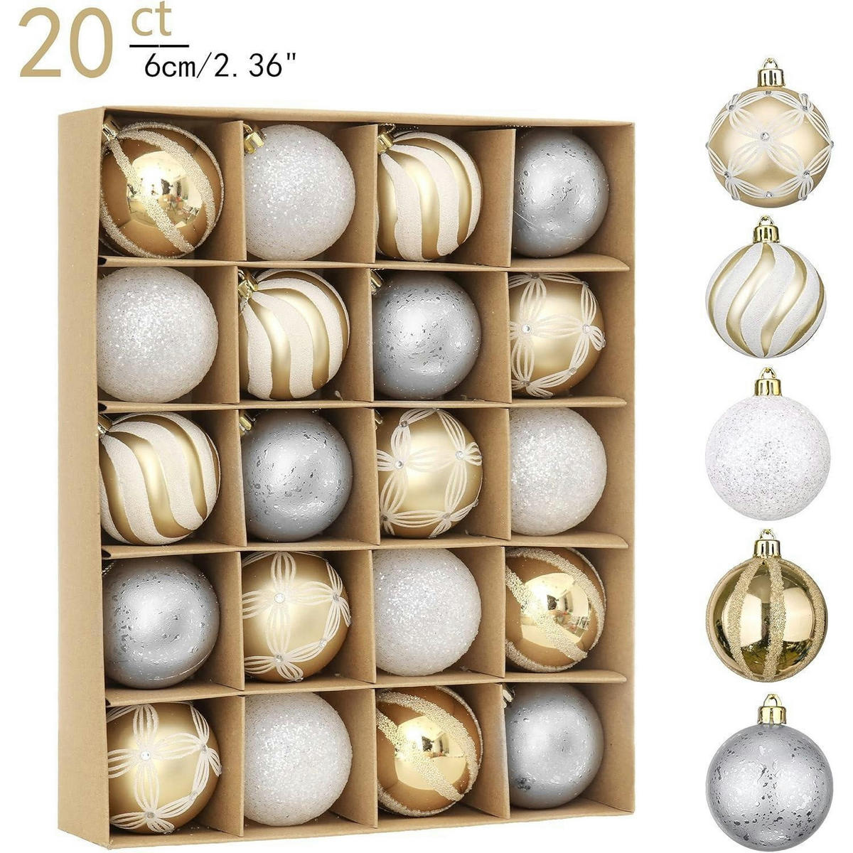 WEIHNACHTSKUGELN 20-teiliges Set 6 cm Kunststoff Gold Weiß - Multicolor, Kunststoff (302/6/242cm)