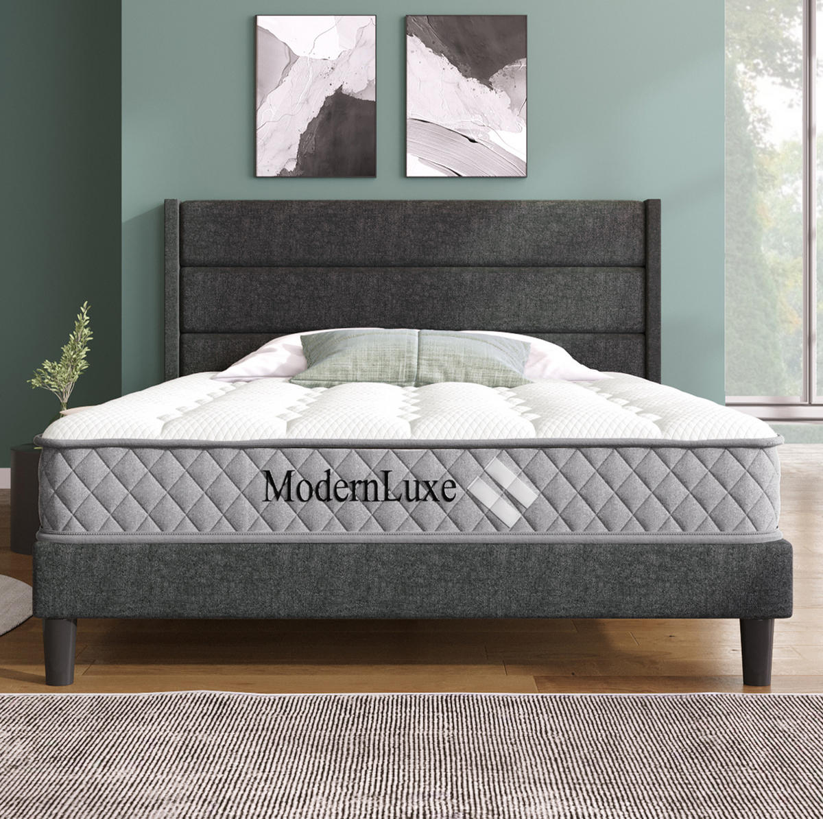 BETT mit Matratze 140x200 cm Leinen Dunkelgrau - Dunkelgrau, Metall (140/200cm) - Meubliv
