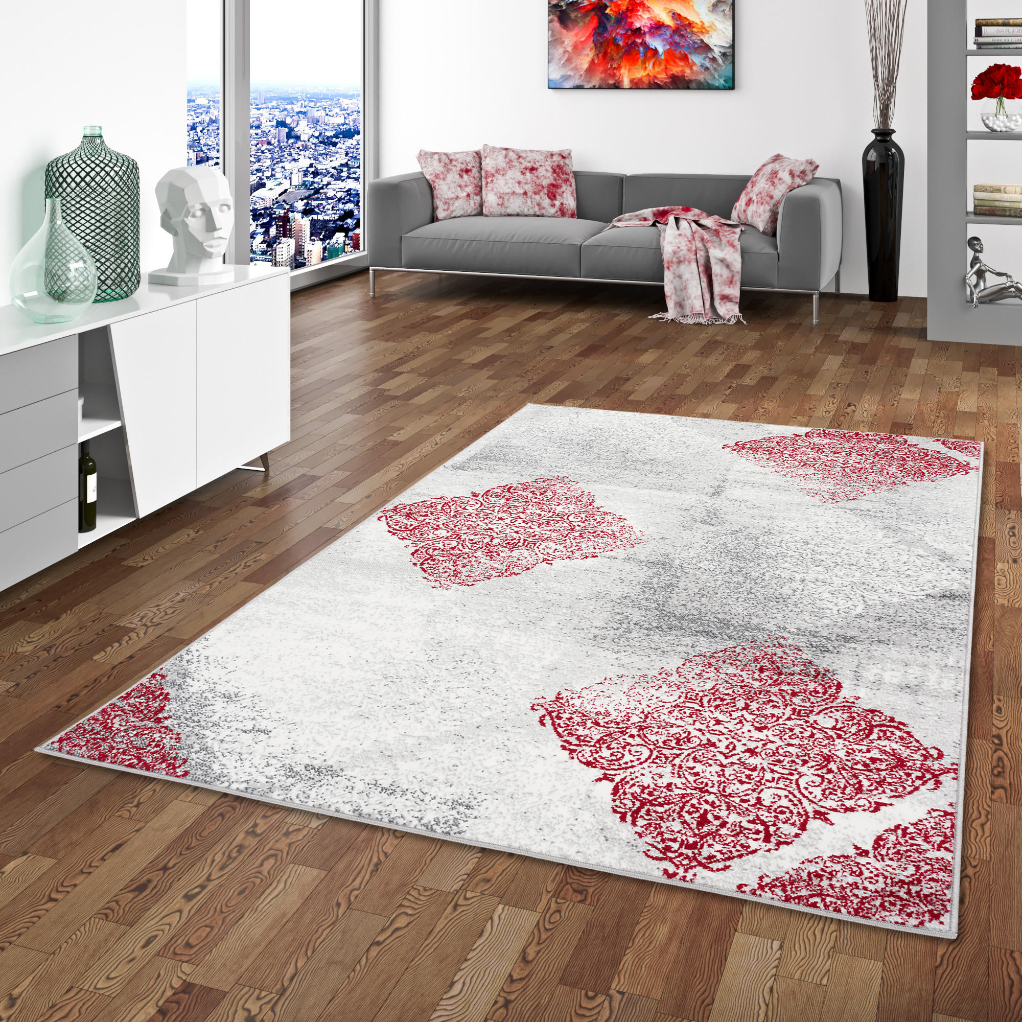 DESIGNER TEPPICH SAMBA MODERN KARO - Rot, Textil (80/150cm) - Pergamon
