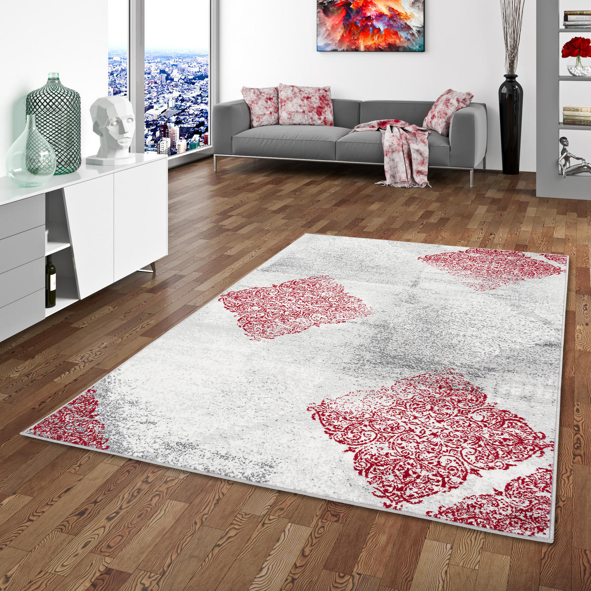 DESIGNER TEPPICH SAMBA MODERN KARO - Rot, Textil (80/150cm) - Pergamon