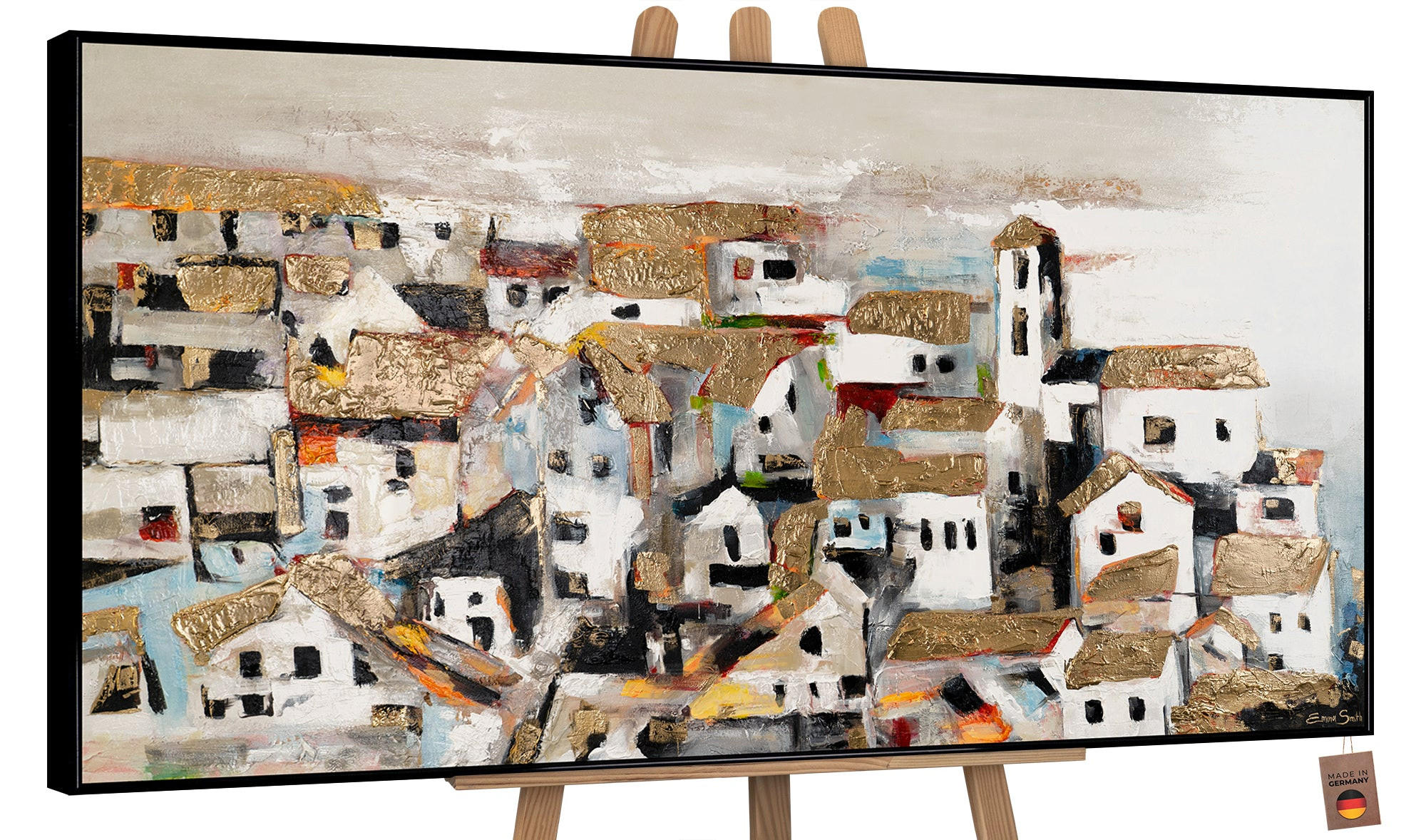 GEMÄLDE Häuschen im Sonnenlicht Schattenfugenrahmen Schwarz 160x80 cm - Schwarz, Holz (160/80cm) - YS-art gallery