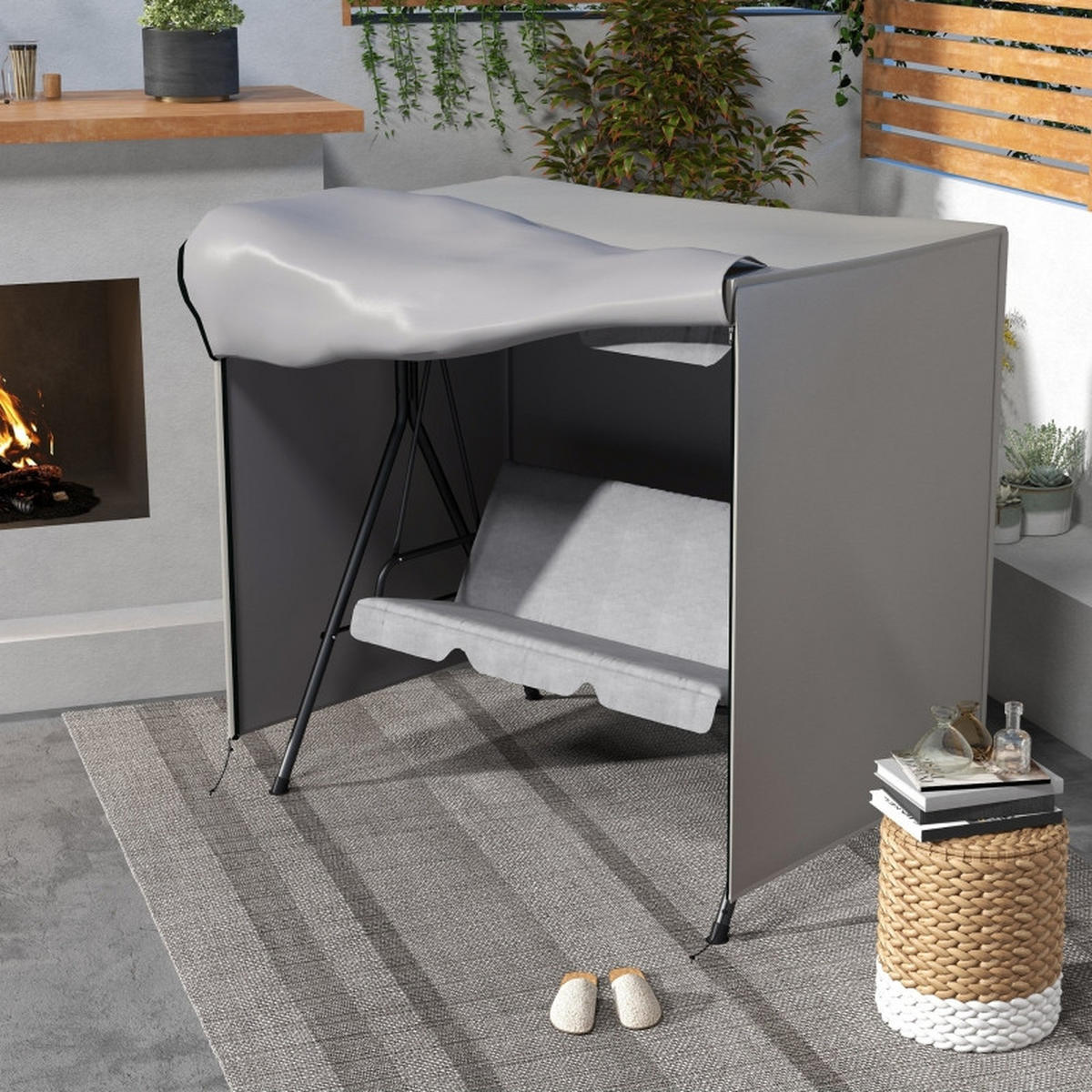 ABDECKPLANE 177x114x152 cm Gartenschaukel grau - Grau, Textil (114/177/152cm) - Fortuna Lai