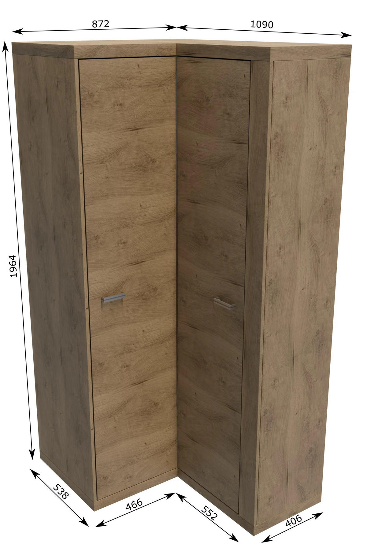 KLEIDERSCHRANK NATURAL N-14 - Eichefarben, Holzwerkstoff (87/200/109cm) - Meblini