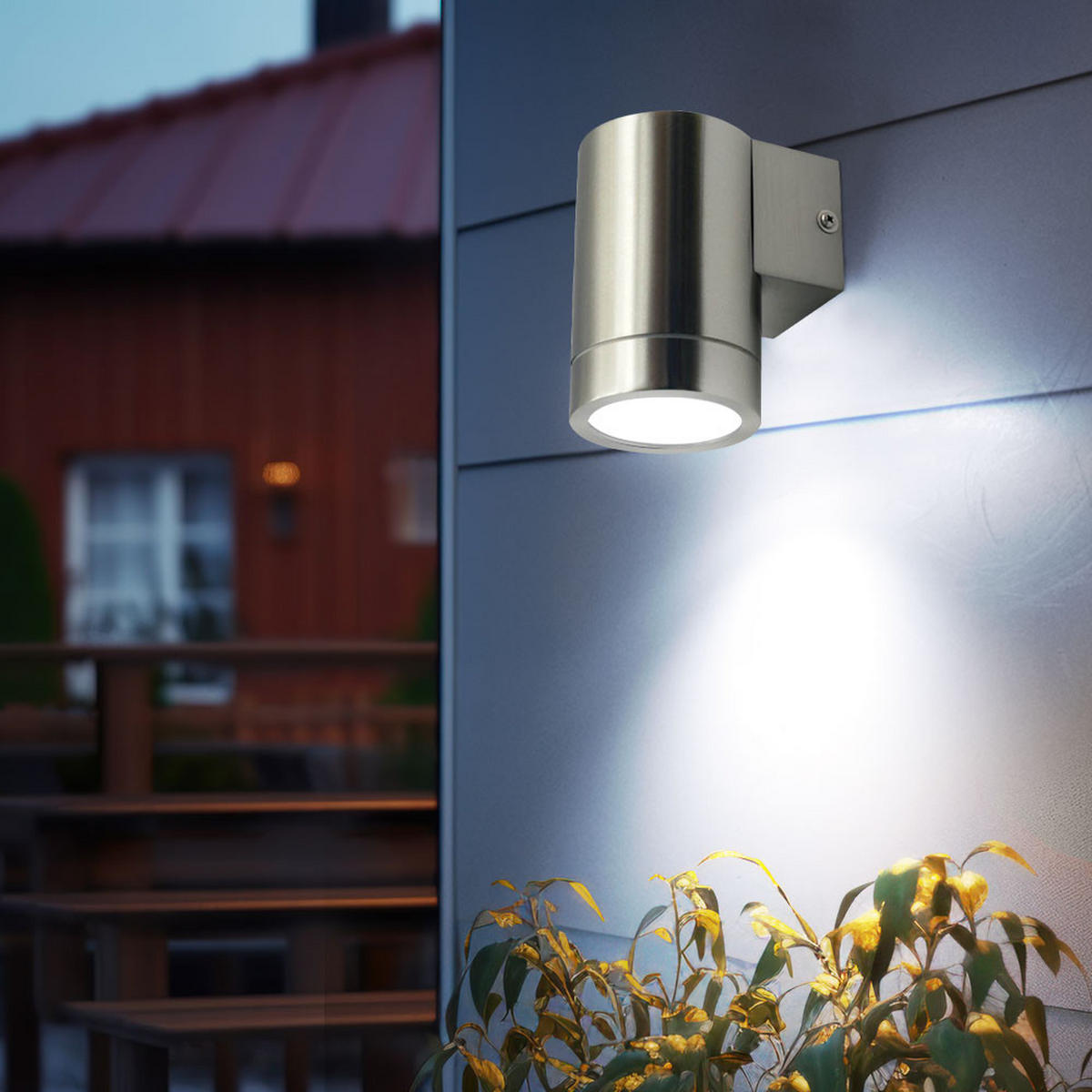 LED AUSSEN-WANDLEUCHTE Edelstahl Silber - Silberfarben, Glas/Metall (7.6/11.8/10.5cm)