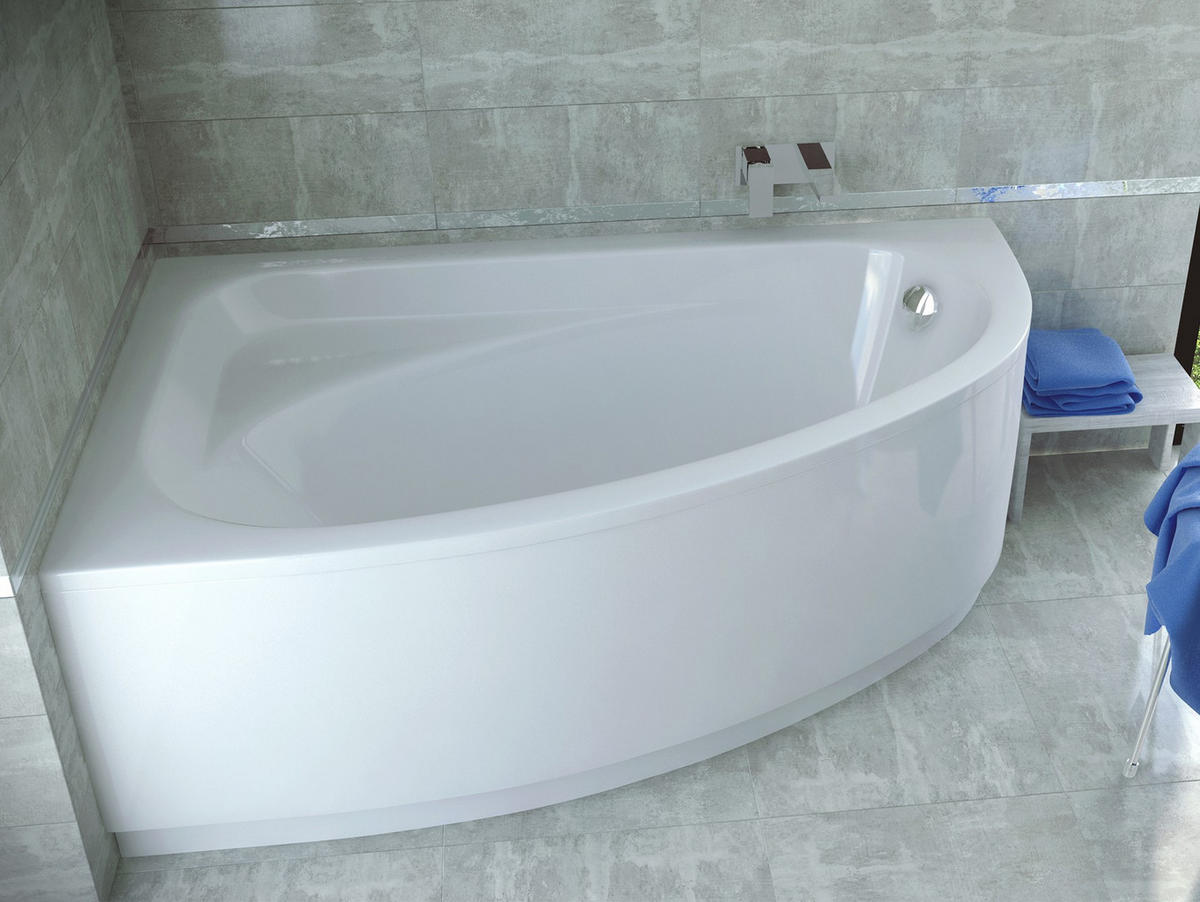 BADEWANNE Eckwanne CORNEA 140/80 Links mit Schürze Ablauf Füße - Weiß, Kunststoff (80/57.5/140cm) - bad land