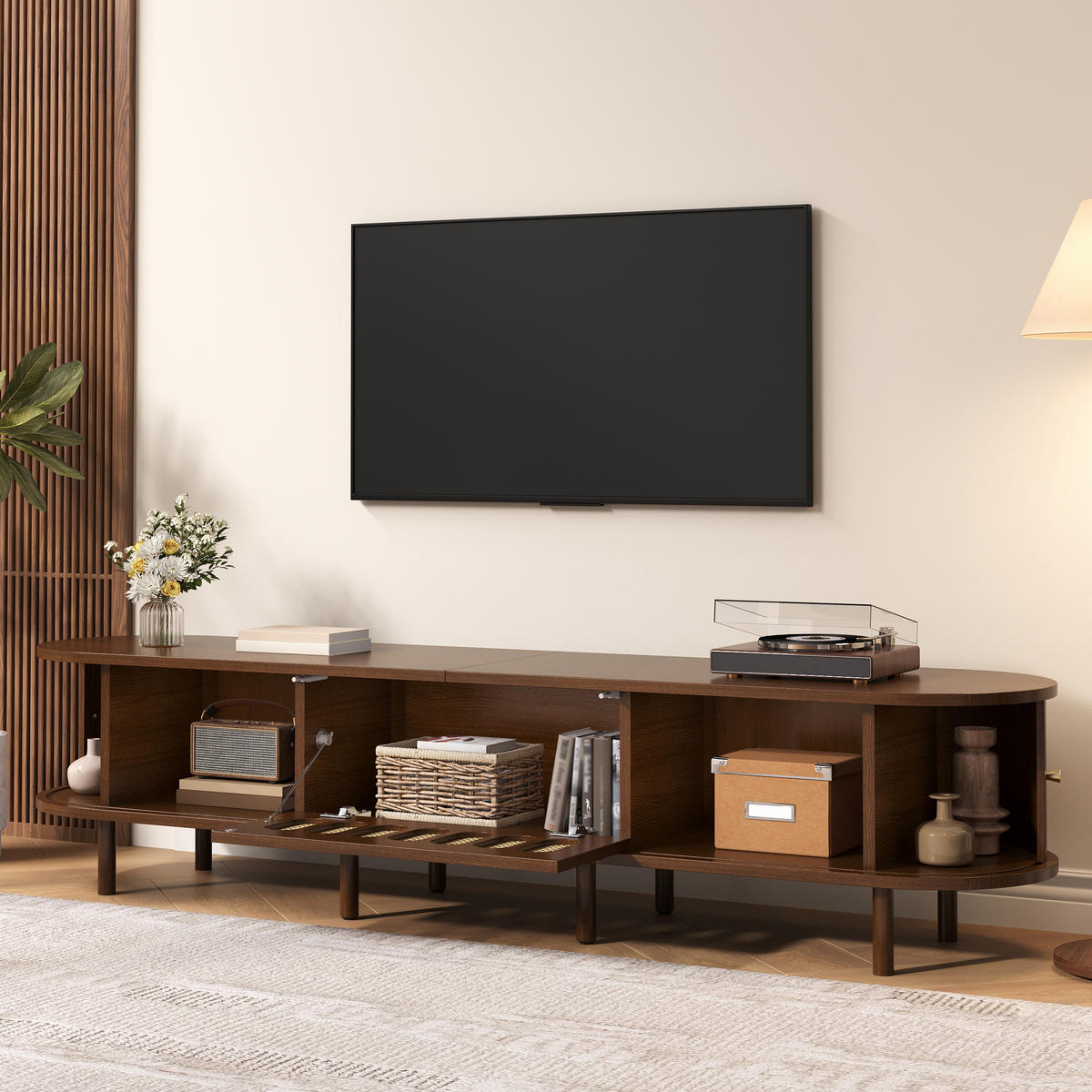 TV-LOWBOARD 180x40x40 cm Nussbaum Rattan 1 Tür MDF Oval - Walnussfarben, Holzwerkstoff (40/40/180cm) - FLIEKS
