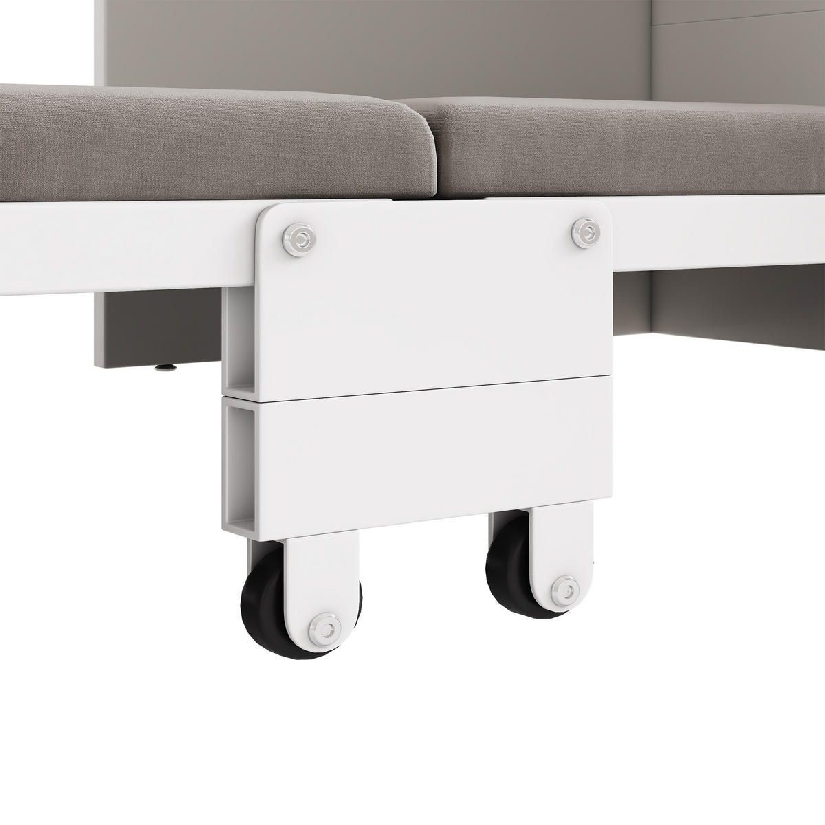 KLAPPBETT 90/200 cm DE-03465, 2-in-1 mit Schreibtisch, Schrank und Rollen, in Weiß - Weiß, Holzwerkstoff/Metall (90/200cm) - ComfortXL