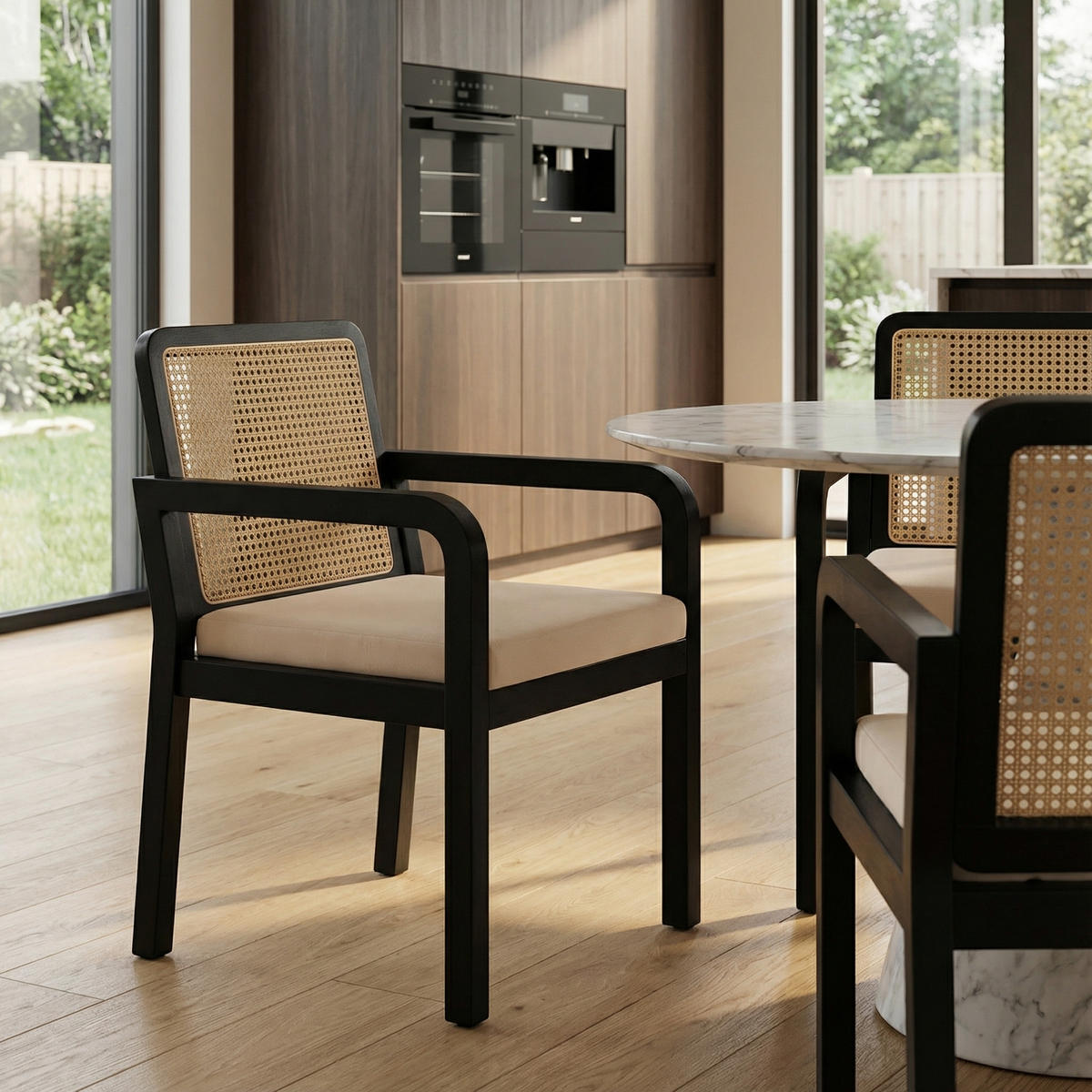 ESSZIMMERSTÜHLE 2er-Set mit Rattan-Rückenlehne - Beige, Holz (56/83/57cm) - Urban Meuble