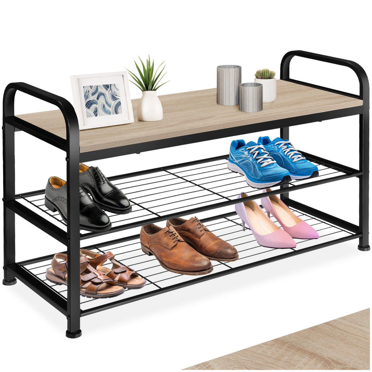 SCHUHREGAL Southampton,91 x 36 x 55 cm,Industrial Holz hell, Eiche Sonoma - Naturfarben, Metall (36/55/91cm) - tectake