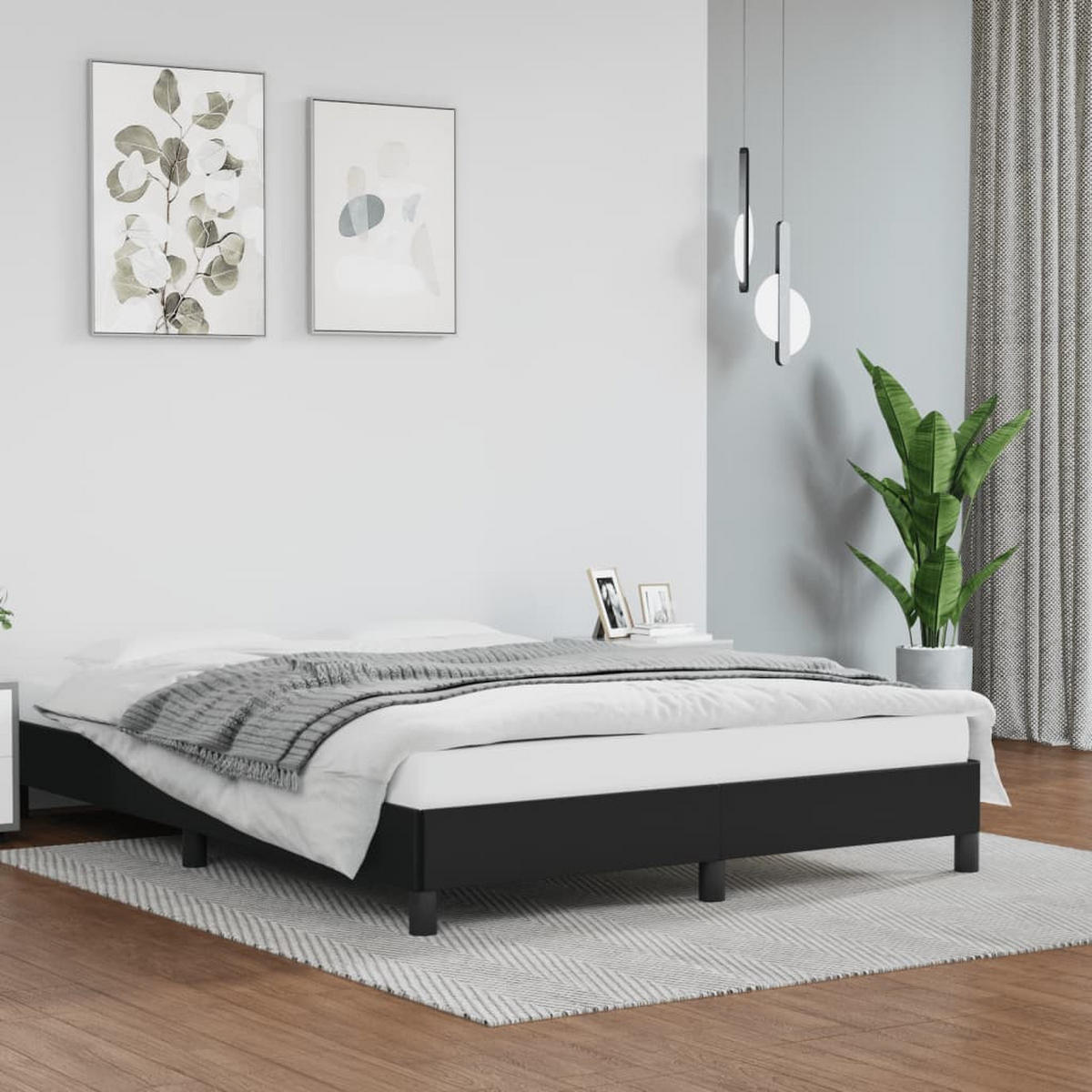 BETTGESTELL Schwarz 140x200 cm Kunstleder - Schwarz, Textil - furnicato