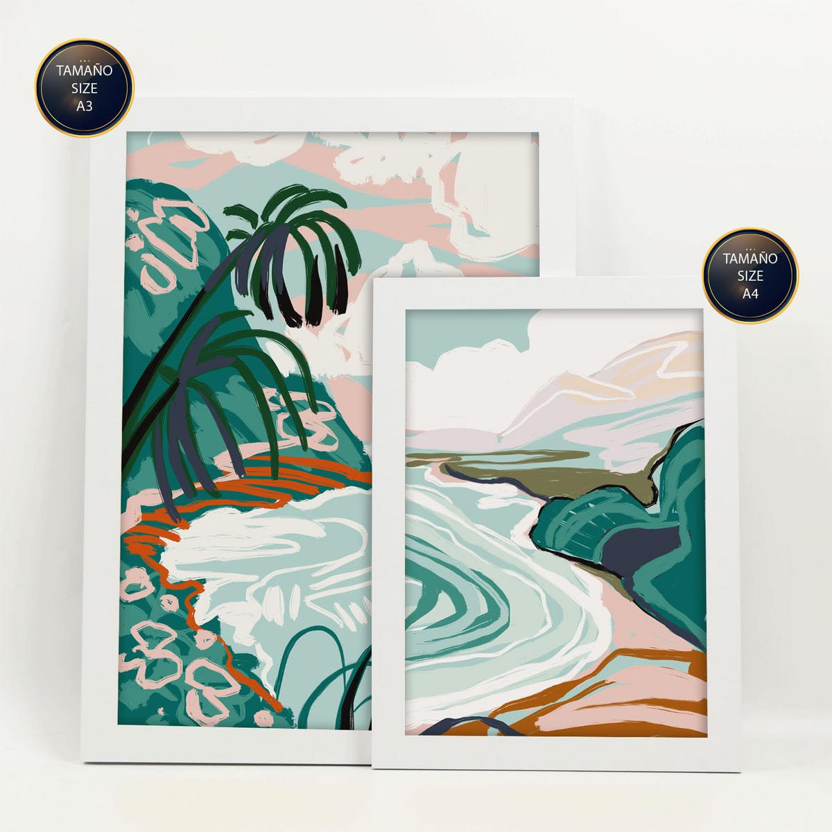 POSTER Set Mit 6 Küstenlandschaft Größe A3 & A4 Weißer Rahmen - Weiß, Papier (29.7/1cm) - Nacnic