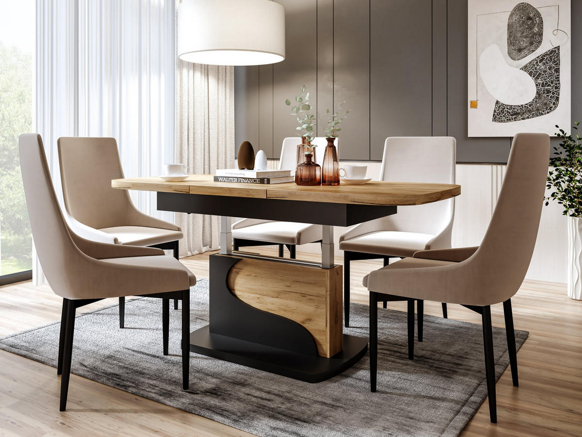 COUCHTISCH rechteckig Eiche Gold - Schwarz ausziehbar höhenverstellbar - Eichefarben/Schwarz, Holzwerkstoff (70/120/58cm) - designimpex