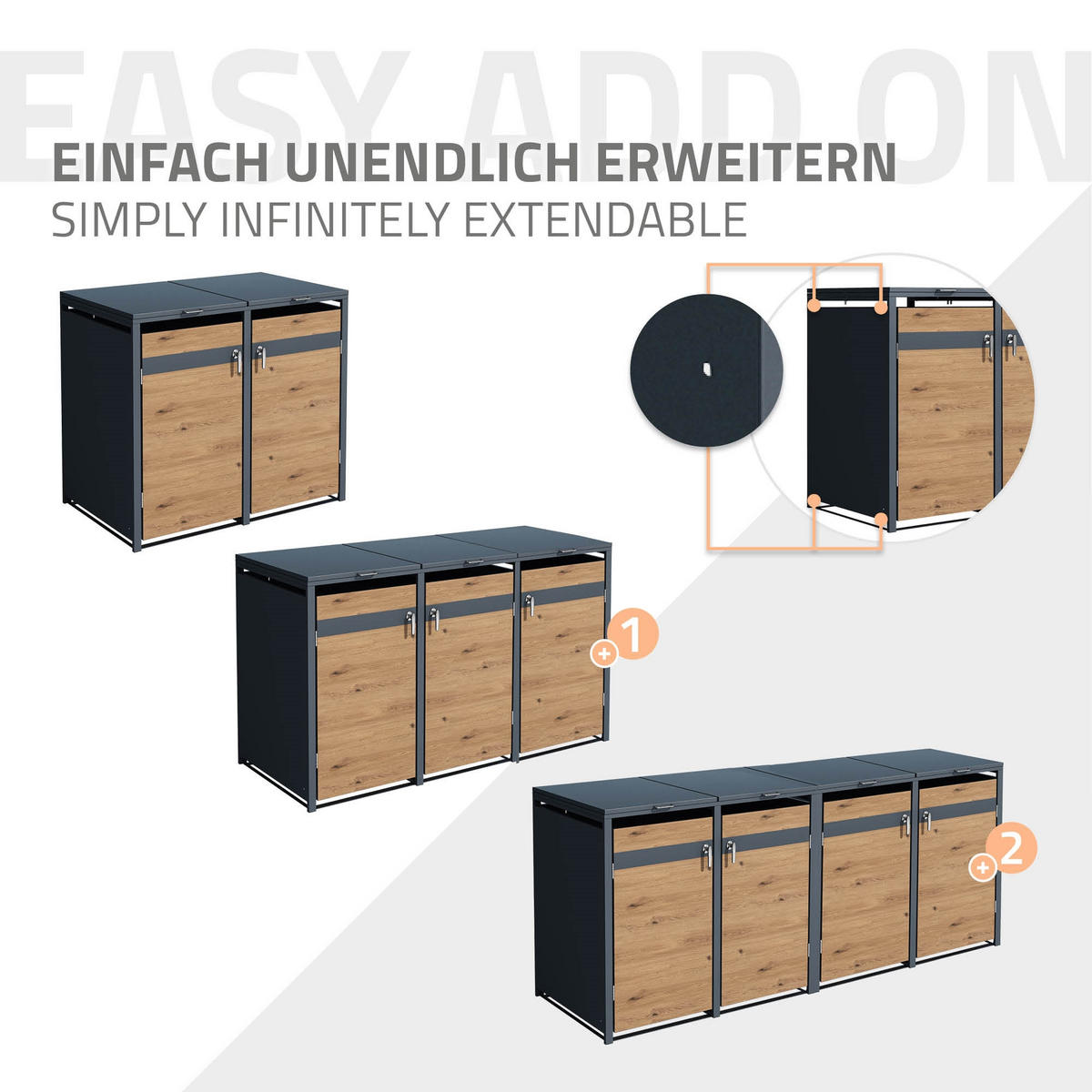MÜLLTONNENBOX 4er Anthrazit-Eichenoptik - Braun, Metall (80/116.3/264cm) - ML-DESIGN