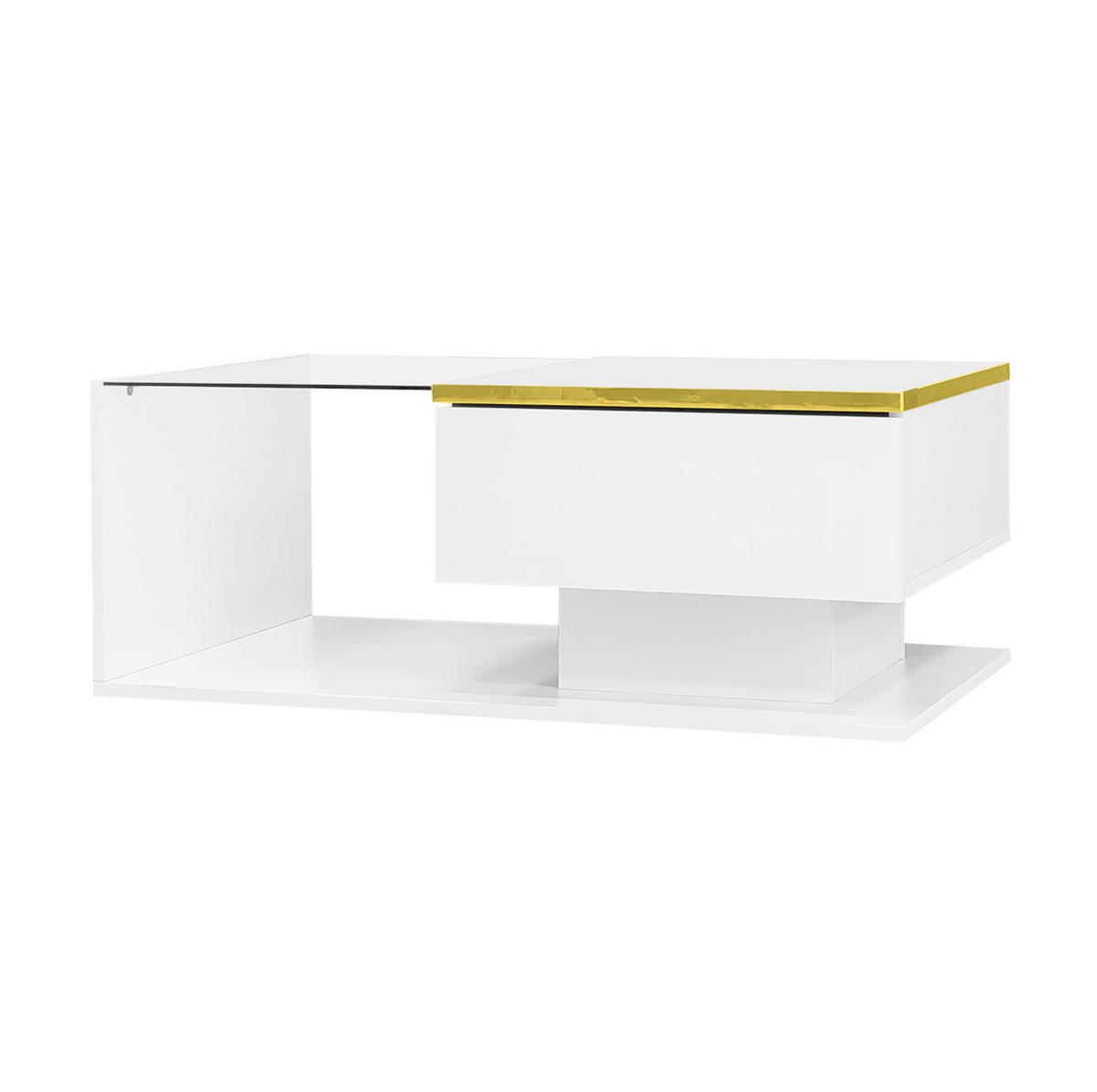 KONFERENČNÍ stolek, 90/50/32,5 cm bílý, se sklem a LED osvětlením - bílá, kompozitní dřevo (90/50/32.5cm) - BEAOK