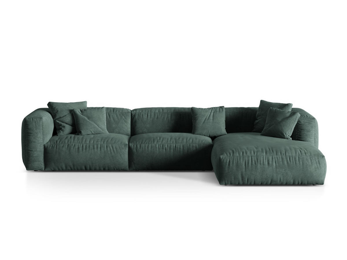 ECKSOFA modular rechts Martina aus Samt petrol 3 Sitzplätze - Salbeigrün, Textil (176/332cm) - Micadoni