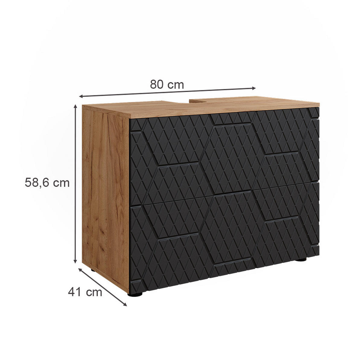 WASCHBECKENUNTERSCHRANK Irma Anthrazit gestreift 80 cm mit 2 Schubladen - Anthrazit, Holzwerkstoff (41/58.6/80cm) - Vicco