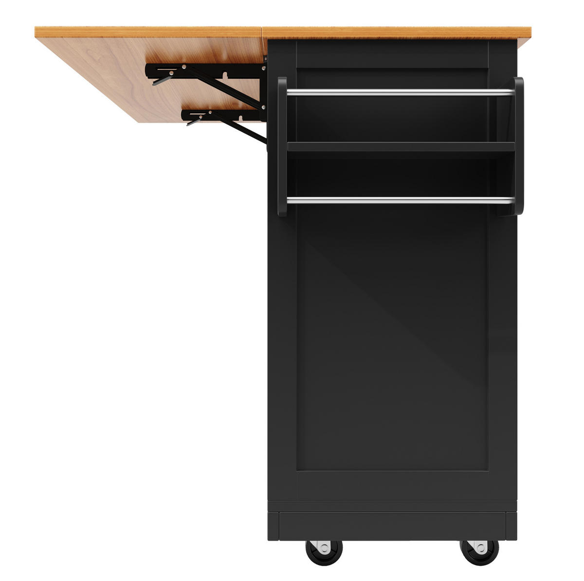 KÜCHENINSEL 140/70/93,5 cm Schwarz aus MDF und Metall mit klappbarer Tischplatte - Schwarz, Holzwerkstoff (40/93.5/140cm) - OKMYHOME