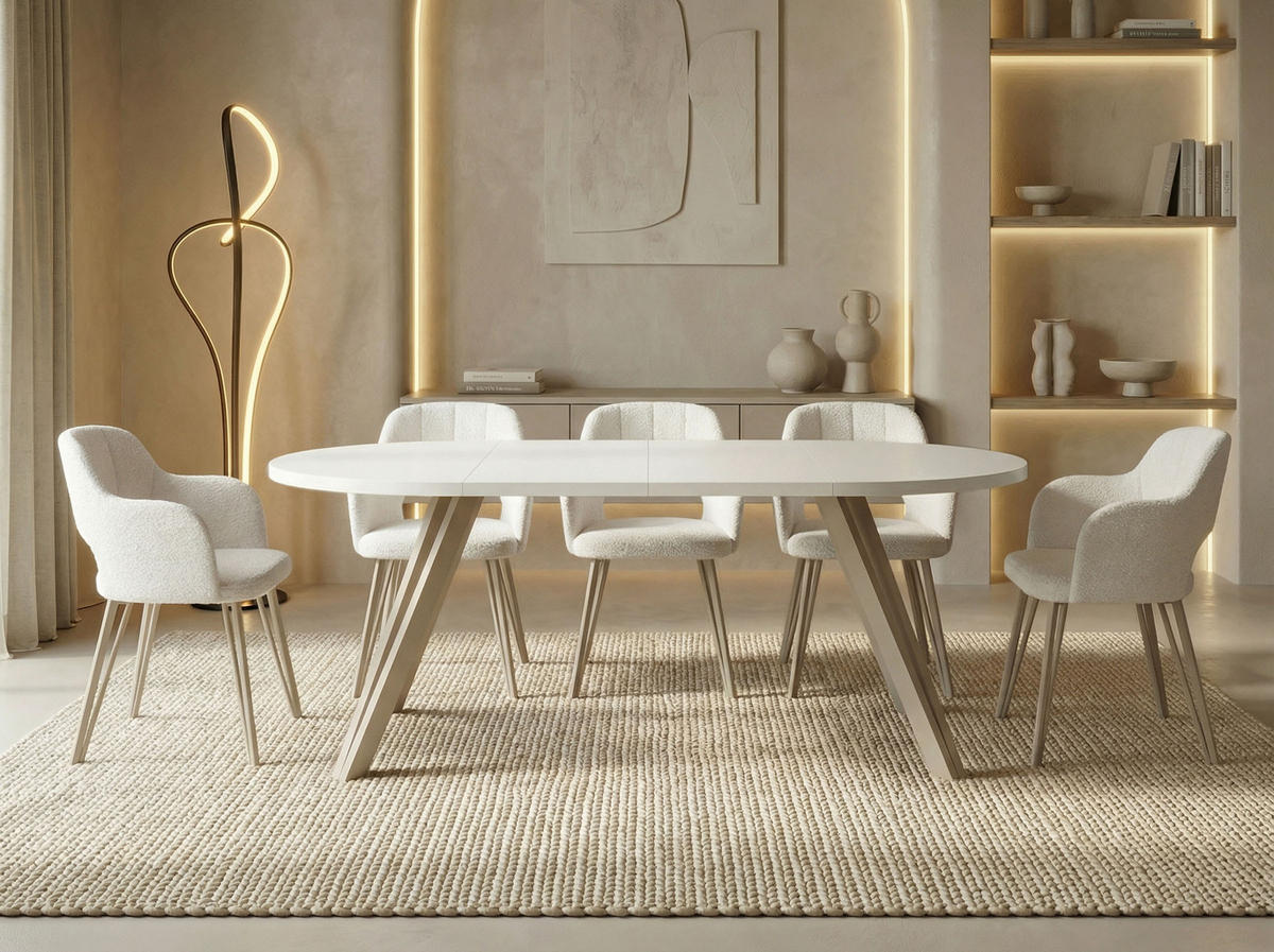 ESSTISCH Ravero runder ausziehbarer, Weiß 100-180/100/77 cm - Kaschmir/Weiß, Holz/Holzwerkstoff (100/100/77cm) - WFL GROUP