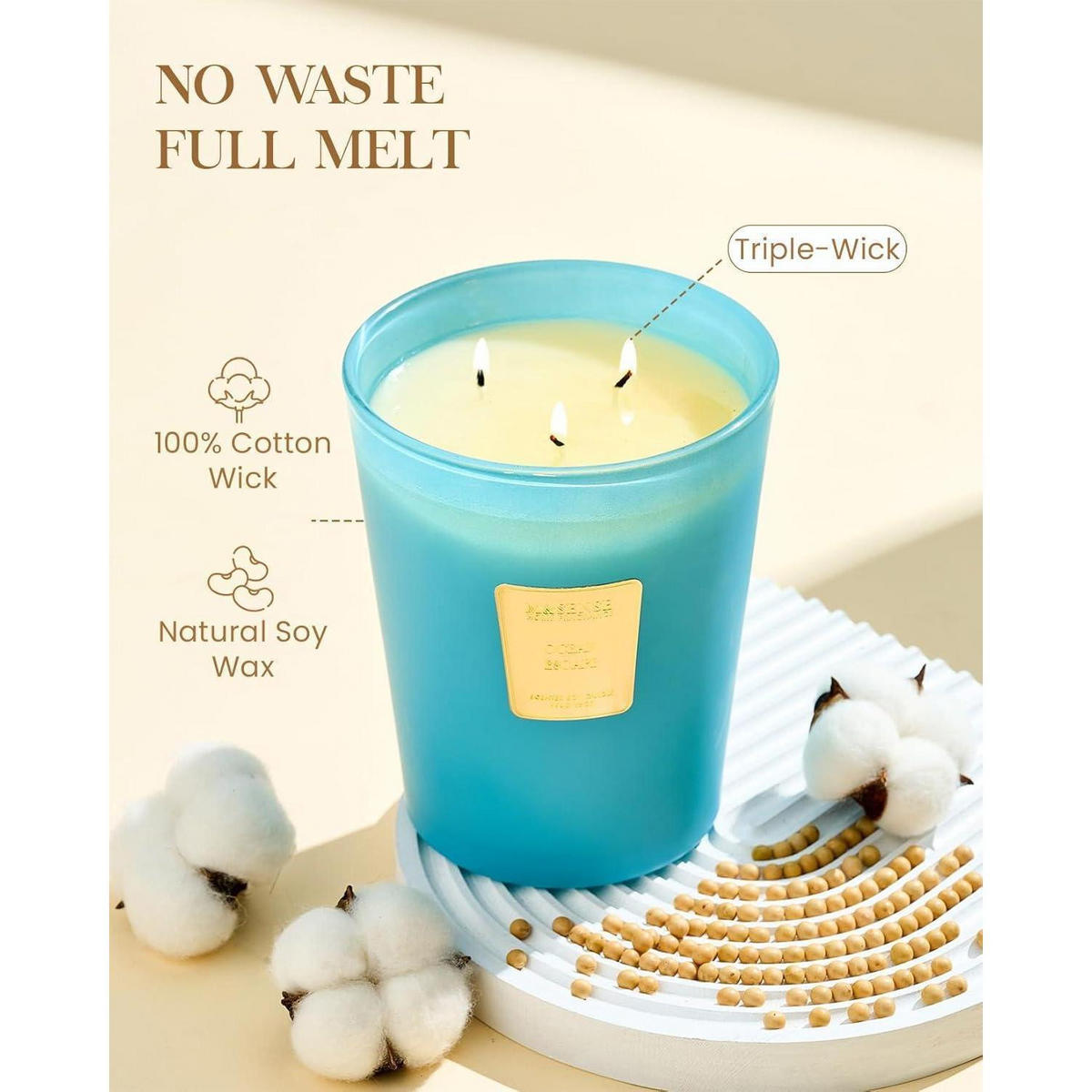 DUFTKERZE im Glas Ozean Meersalz 3 Dochte 990g - Blau, Paraffin (15.8cm)