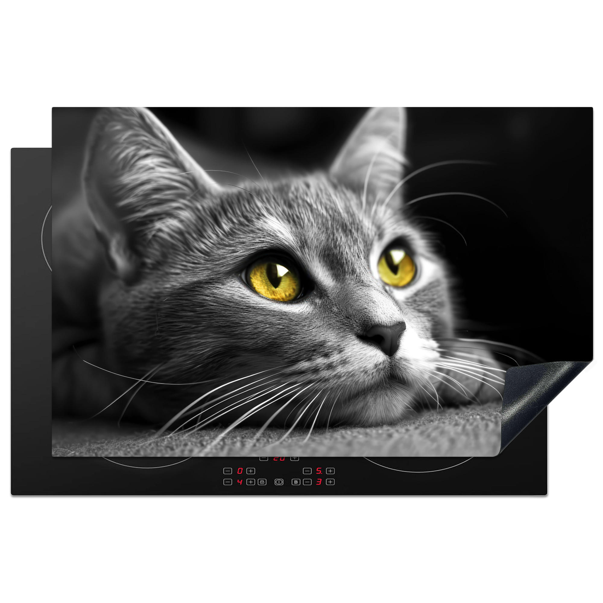 HERDABDECKPLATTE Katze - Grau - Tiere - Katze 80x52 cm - Grau, Kunststoff (80.2/0.2/52.2cm) - MuchoWow