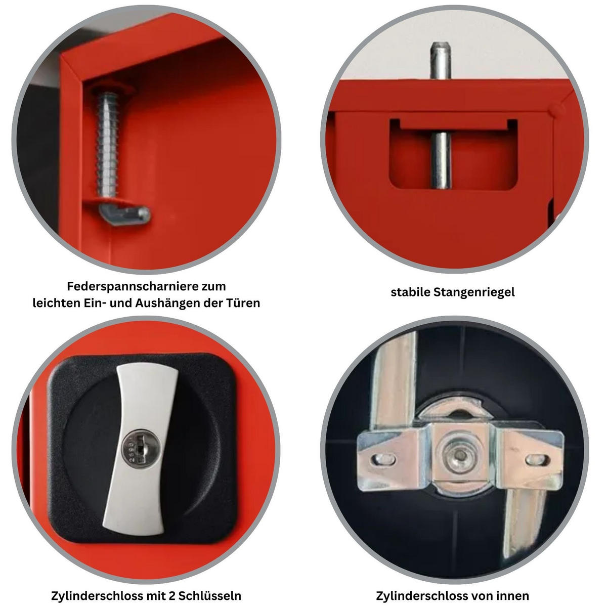 STAHLSCHRANK Bee mit 9 verzinkten Fachböden 195x92x50 cm Korpusfarbe Lichtgrau Frontfarbe Feuerrot - Rot, Metall (92/195/50cm)