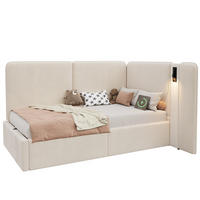 TAGESBETT 90/200 cm aus Samt mit hydraulischem Stauraum, USB-C-Anschluss und Leselampe Beige - Beige, Textil (90/200cm) - Modenvie