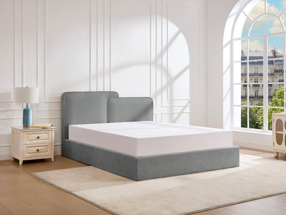 BETT mit Bettkasten - 2 Personen - Stoff - Grau - - Grau, Textil (160/200cm) - Vente-Unique