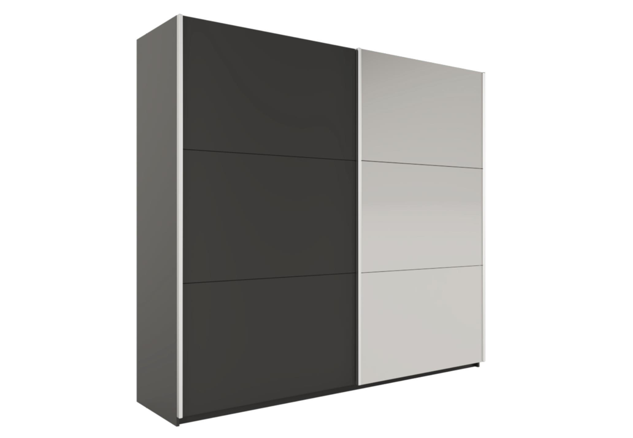 KLEIDERSCHRANK Govi 225 Schwarz, zweitüriger Schiebeschrank mit Spiegel - Schwarz, Holzwerkstoff (225/215/65cm) - Bettso