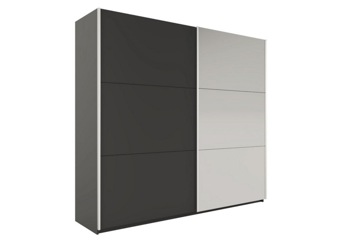 KLEIDERSCHRANK Govi 225 Schwarz, zweitüriger Schiebeschrank mit Spiegel - Schwarz, Holzwerkstoff (225/215/65cm) - Bettso