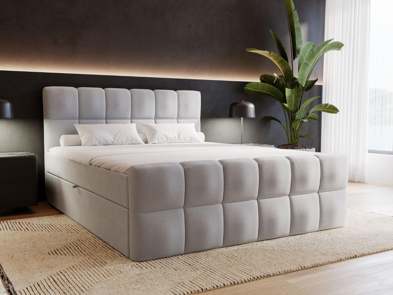 Thumbnail - Graingold Boxbett, Grau, Textil, 140x200 cm, Schlafzimmer, Betten, Boxspringbetten