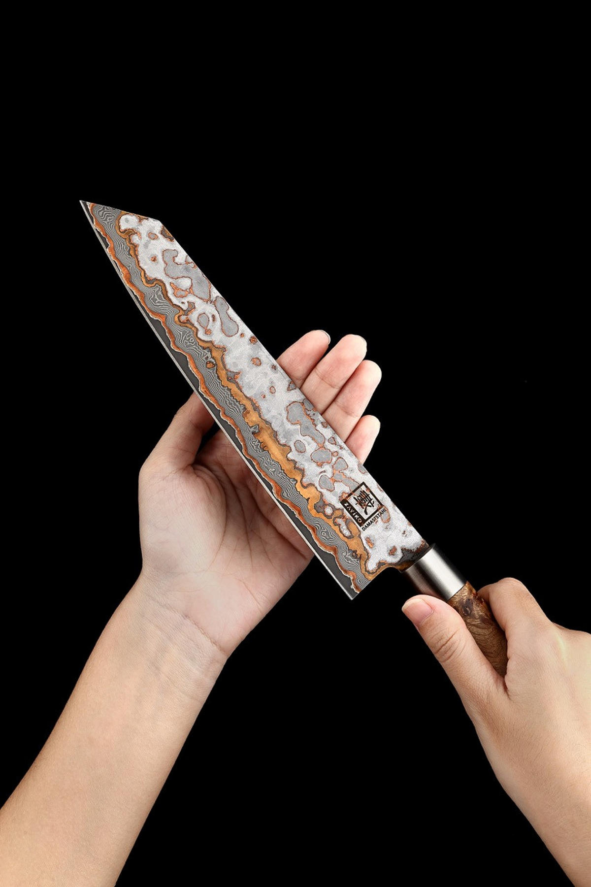 KIRITSUKE MysticMagma Damast - Braun, Holz/Metall (34cm) - Zayiko