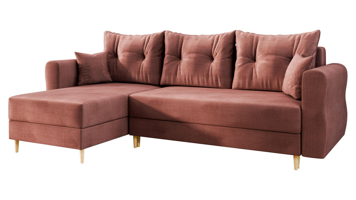 ECKSOFA Zako L - Dunkelrosa/Naturfarben, Holz/Textil (238/138cm) - MIRJAN24