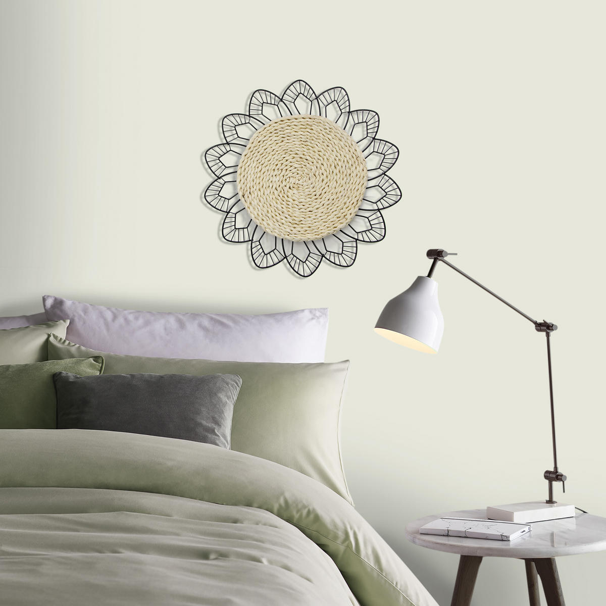METALLKUNST - Blume mit Rattan - Schwarz/Braun, Metall (47/47/47cm) - Art for the Home