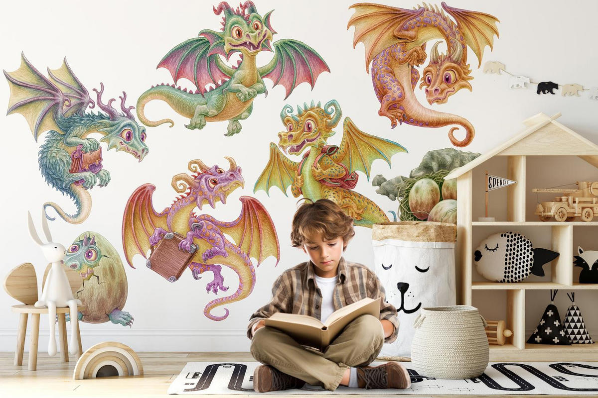 WANDAUFKLEBER 130x111cm - Kleine Drachen - Multicolor, Kunststoff (130/111/0.1cm) - Wallfluent