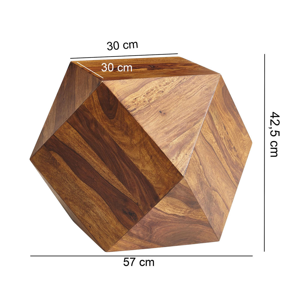 COUCHTISCH aus Sheeshamholz im Diamant-Design, Maße 57x42,5x57 cm, Belastbarkeit 30 kg - Braun, Holz (43/57/57cm) - KADIMA DESIGN