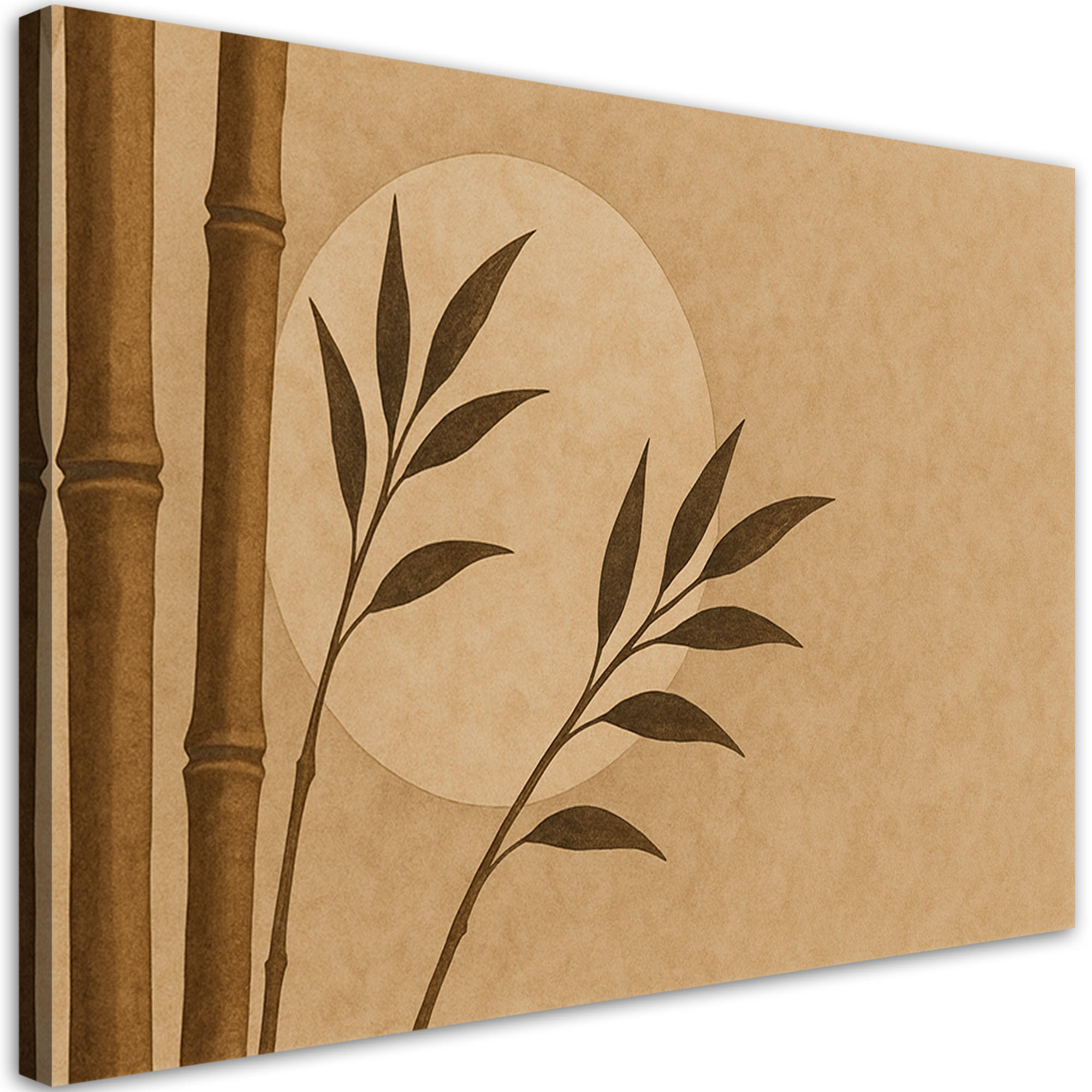 LEINWANDBILD Bambus Blätter Minimalismus Sepia Zen 100x70cm - Braun, Textil (100/70cm) - Feeby