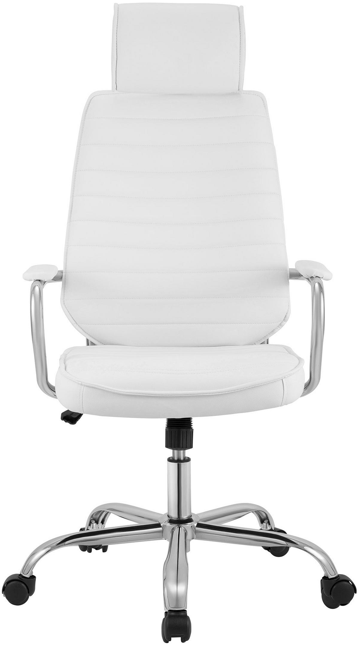 CHEFSESSEL Lederlook Weiß - Chromfarben/Weiß, Textil/Metall (60/117/67cm) - CLP