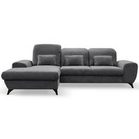 ECKSOFA LUCE L-S Grau Plüsch-Stoff mit Schlaffunktion - Grau, Holz (279/172cm) - MASSENO