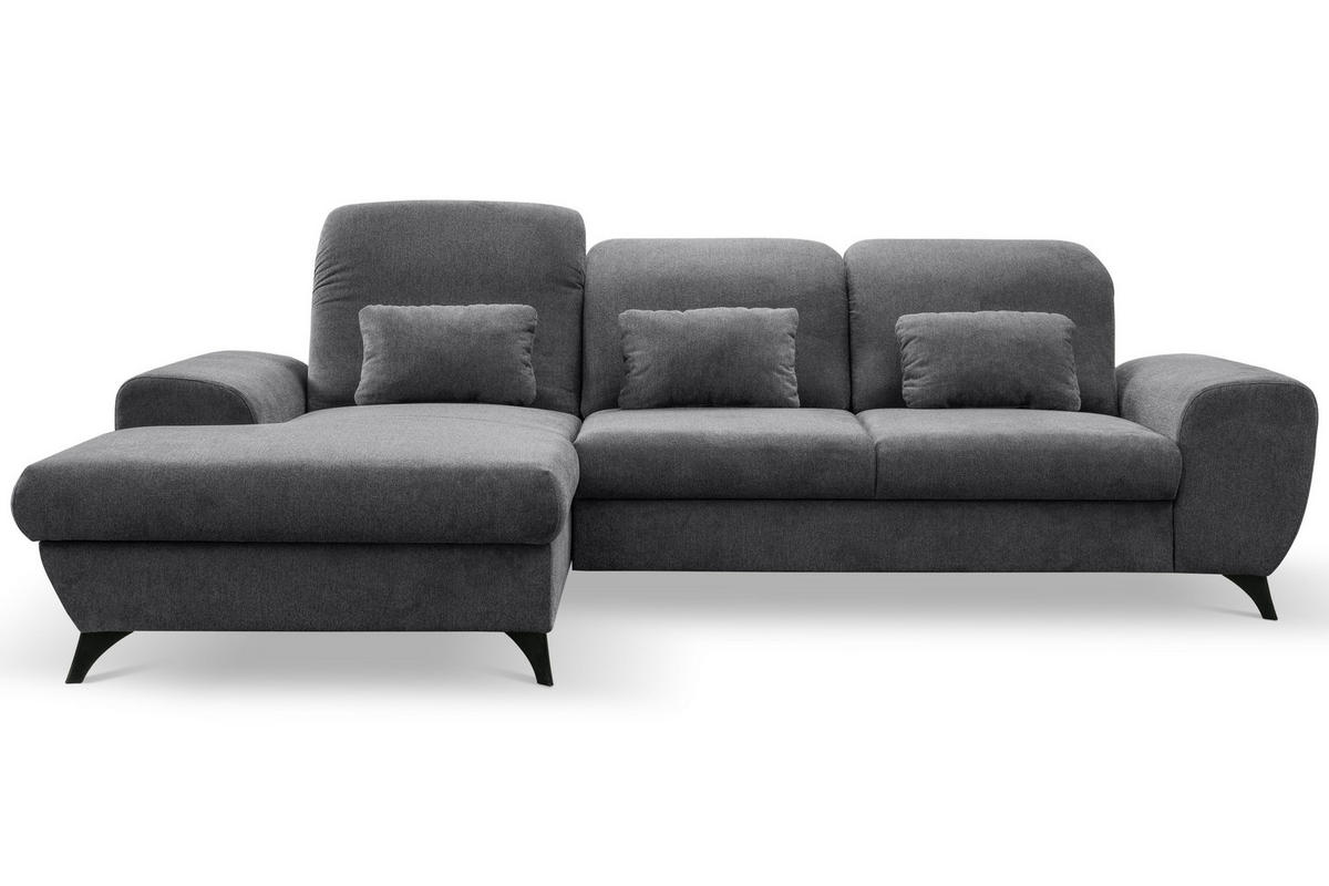 ECKSOFA LUCE L-S Grau Plüsch-Stoff mit Schlaffunktion - Grau, Holz (279/172cm) - MASSENO