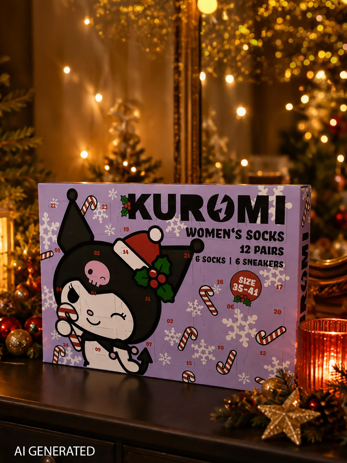 ADVENTSKALENDER Hello Kitty Kuromi mit 12 Paar Socken Größe 35-41 - Multicolor, Textil (37/5/26.5cm) - Hello Kitty