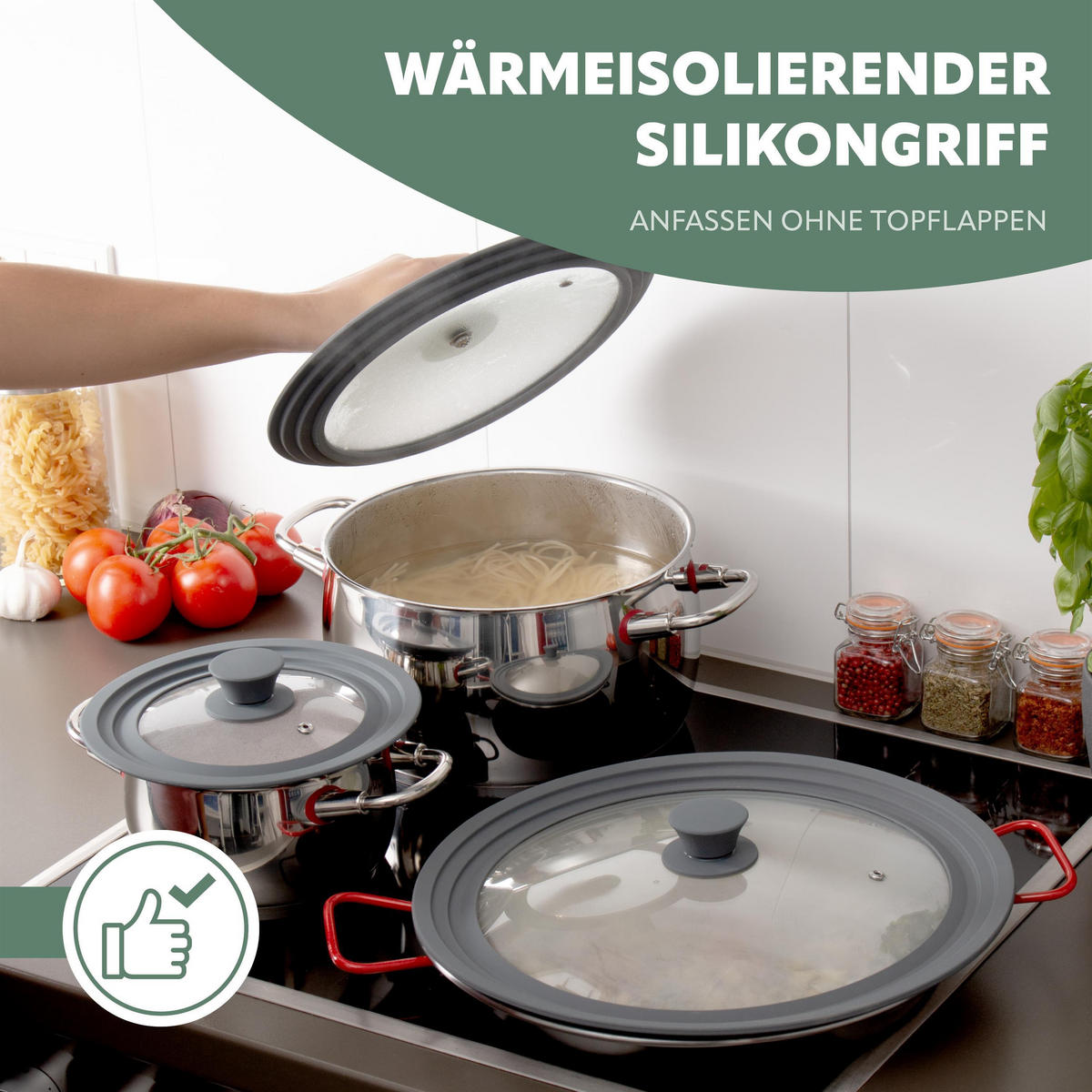 UNIVERSAL-GLASDECKEL, 24/26/28 cm, (grau) - Grau, Glas (29.5/29.5/5.5cm) - bremermann