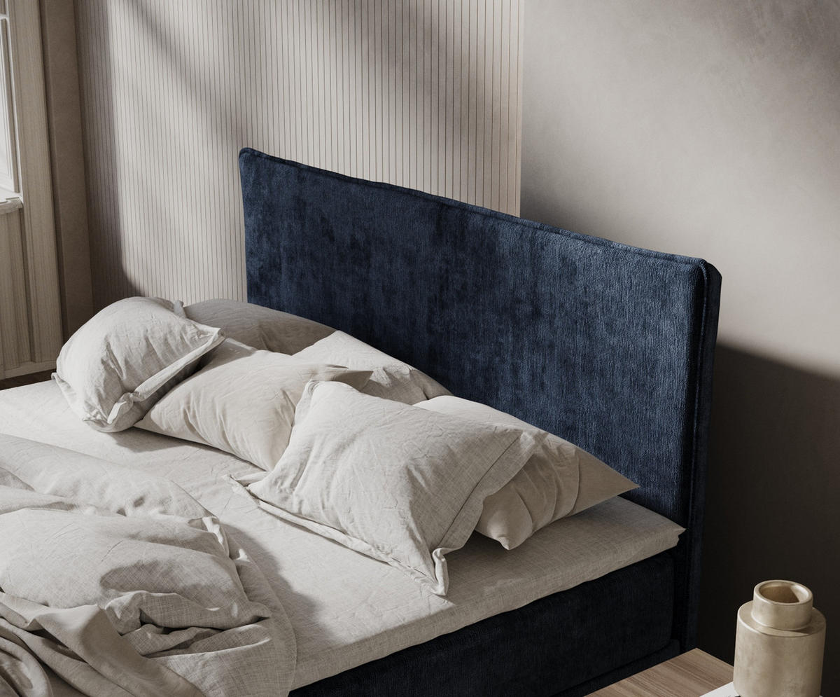 BOXBETT Peru Marineblau 140/200 cm im Chenille-Stoff - Schwarz/Dunkelblau, Holz/Holzwerkstoff (140/200cm) - Maison de Reve