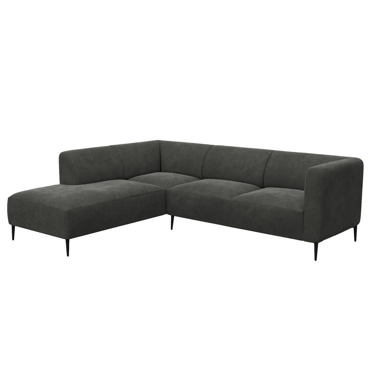 2,5-SITZER ECKSOFA mit Ottomane - Schwarz/Grün, Textil/Metall (252/205cm) - home24