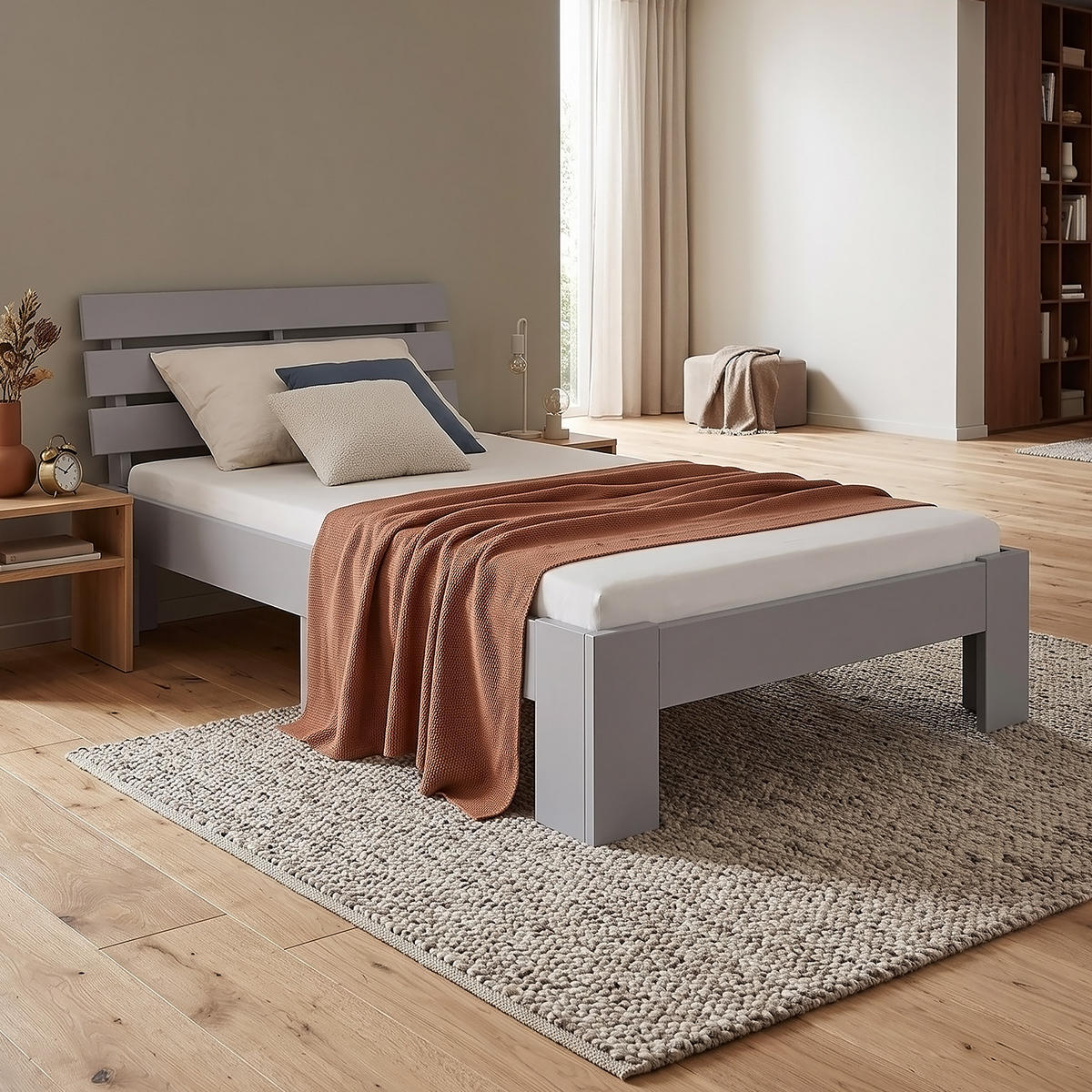 HOLZBETT 90/200 cm mit Lattenrost grau - Grau, Holz (90/200cm) - Homestyle4u