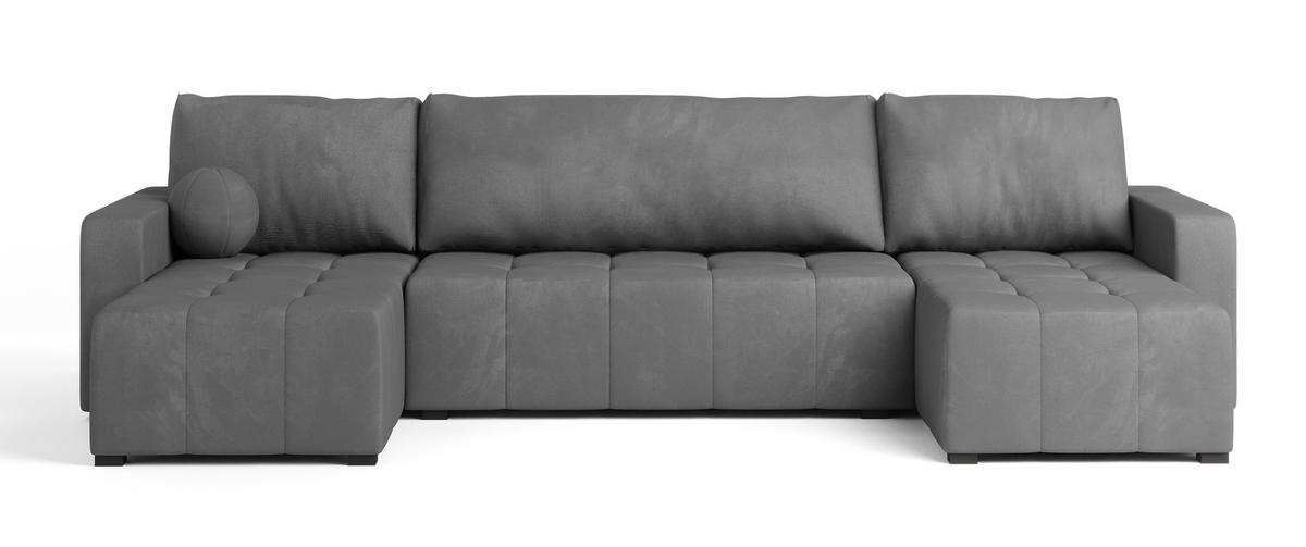 WOHNLANDSCHAFT TOLARI Grau Plüsch-Stoff mit Schlaffunktion - Grau, Holz (295/85/140cm) - MASSENO