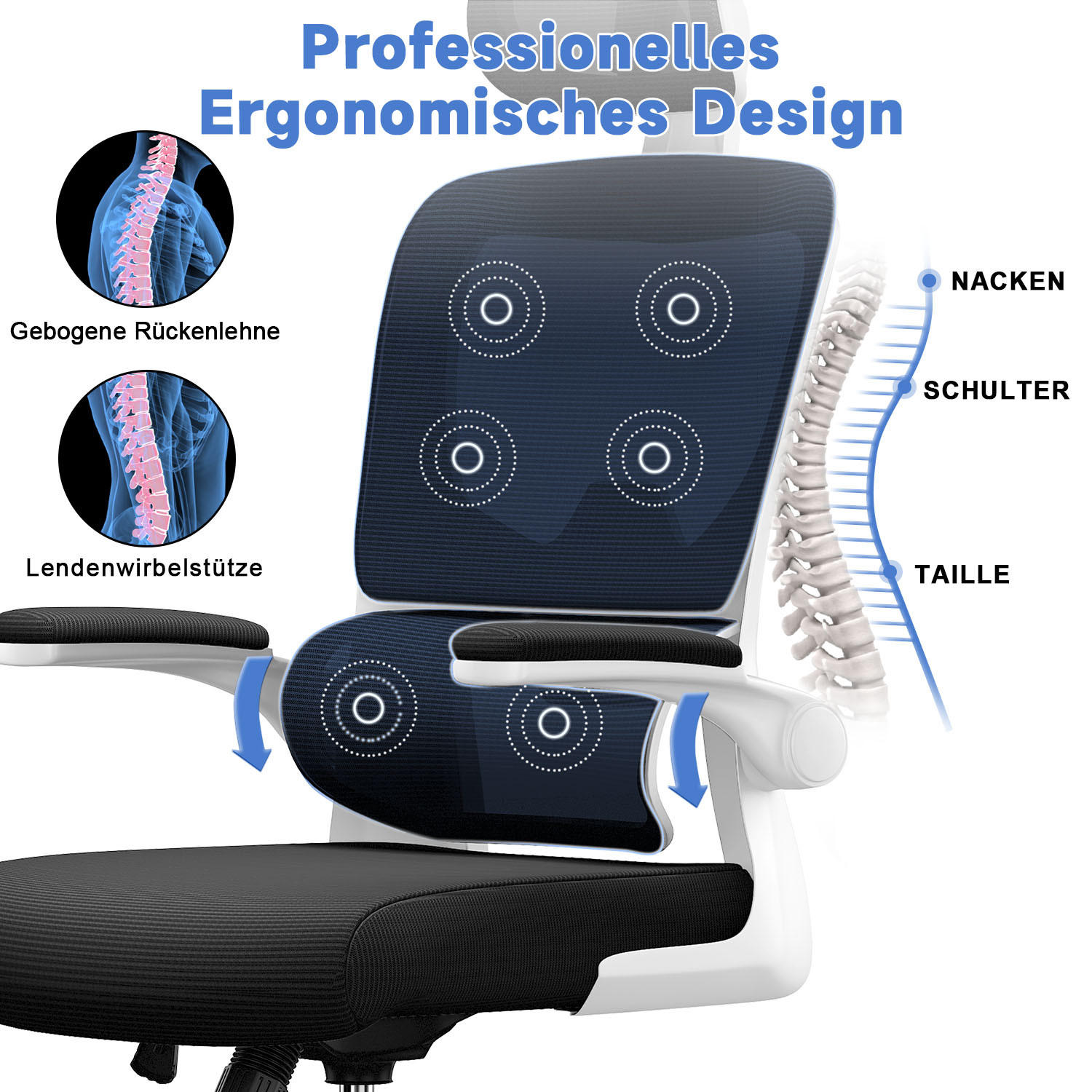 COMPUTERSTUHL drehbar, Wippfunktion – Weiß - Weiß, Metall (54/127/54cm) - Rattantree