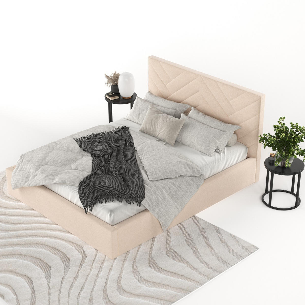 POLSTERBETT Arco 160/200 cm Creme im Asti Stoff - Creme/Schwarz, Holz/Holzwerkstoff (160/200cm) - AltaBeds