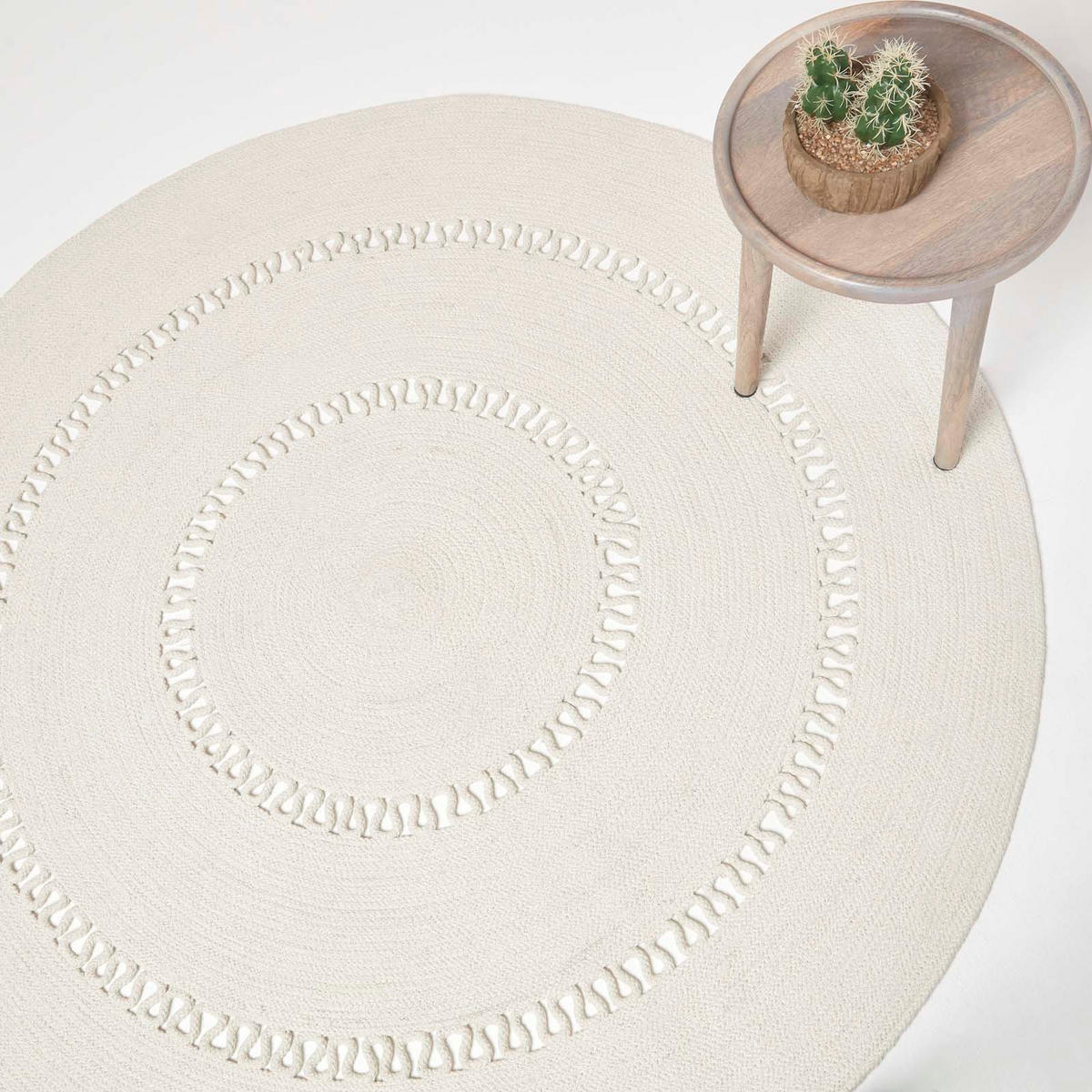 TEPPICH geflochten rund mit Häkel-Muster 120 cm - Creme, Textil (120/120cm) - Homescapes