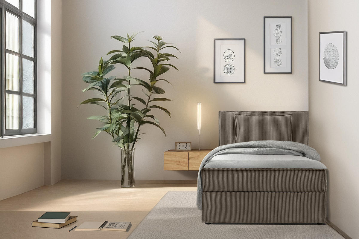 BOXSPRINGBETT ROTI Einzelbett, braun - Schwarz/Braun, Holz/Holzwerkstoff (80/200cm) - KONSIMO®